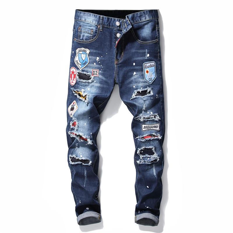 men jeans famous D2 Men slim jeans pants mens denim trousers zipper blue hole Pencil Pants