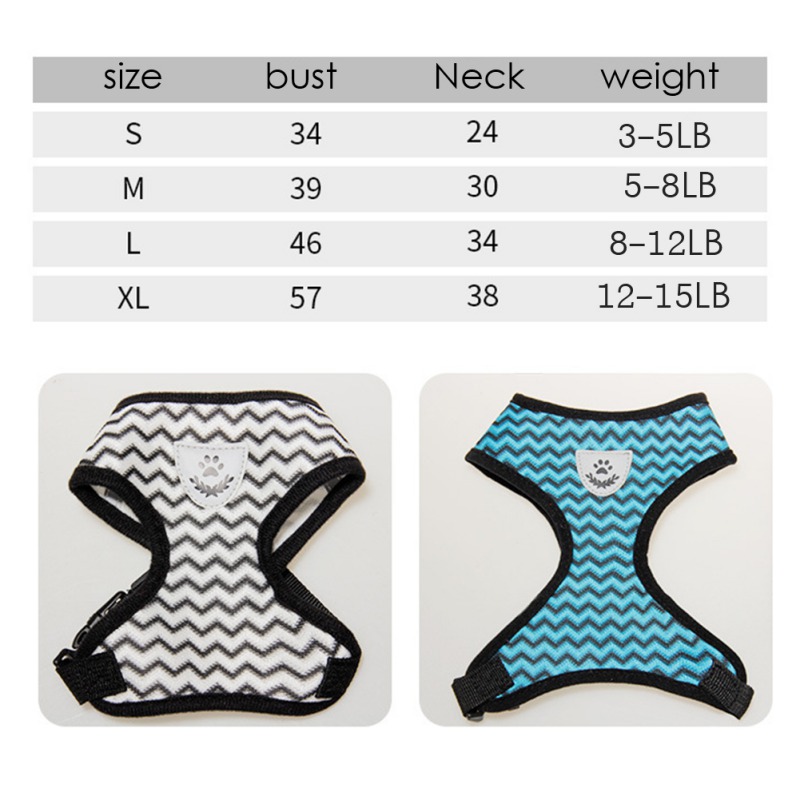 Reflective Chest Harness size charts