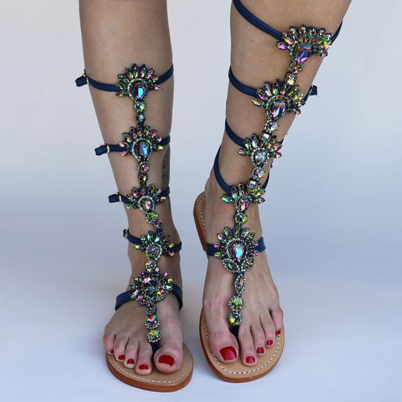 cd715fd0 0cd7 4529 917d 3248ea3ff99b - Summer New Fashion Rhinestone Flat Toe Roman Style Sandals Women
