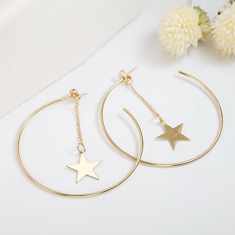 cef958ab 031f 43cc b93d 50204141f76a - Simple Hoop Earrings For Women Hollow Round Circle Earrings With Star Decorated Earrings Golden Color Ear Jewelry