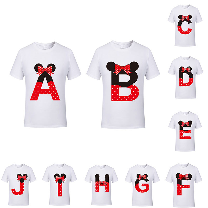 d0556604 2eae 4fb0 9521 8a900b23a249 - 26 English Letters Cartoon Series Round Neck Cute Sweet Number Printing T-Shirt