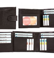 MENS QUALITY GENUINE LEATHER WALLET BIFOLD SNAKE SKIN EFFECT BLACK Gents New