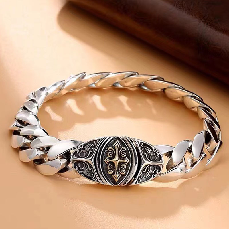 Elegant Silver Cross Bracelet for Men