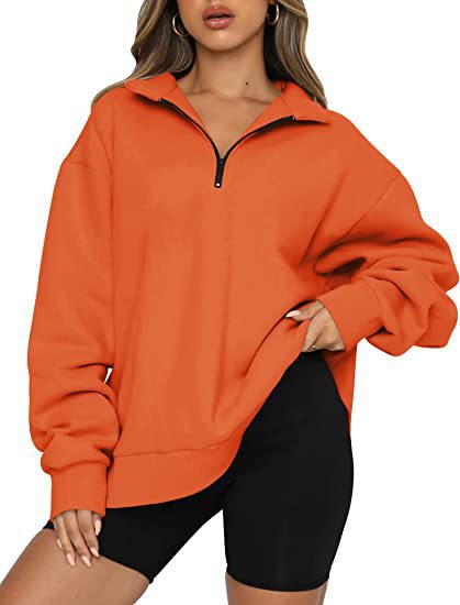 Sweatshirt - Women Sweatshirts Zip Turndown Collar Loose Casual Tops Clothes