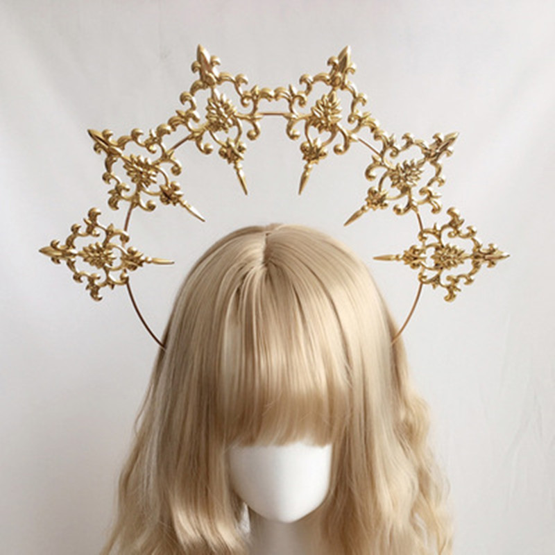 Color: 4color - Wheat Ear Cross Feather Church Pope Golden Hair Ornament