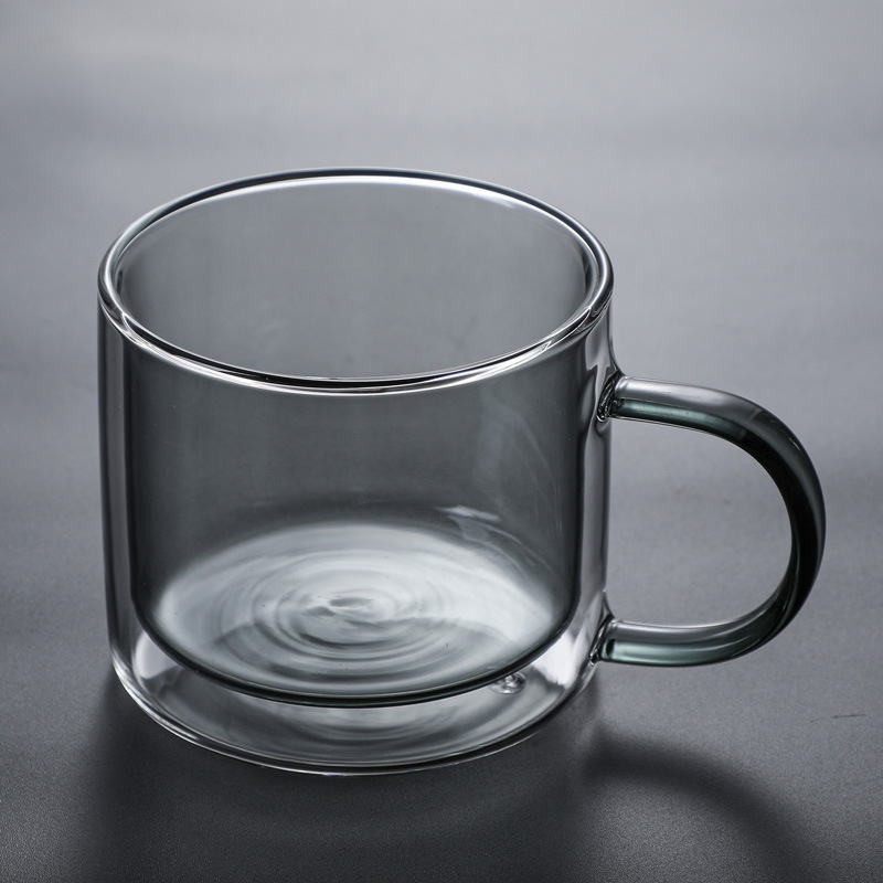 Rainbow grey double layer glass cup