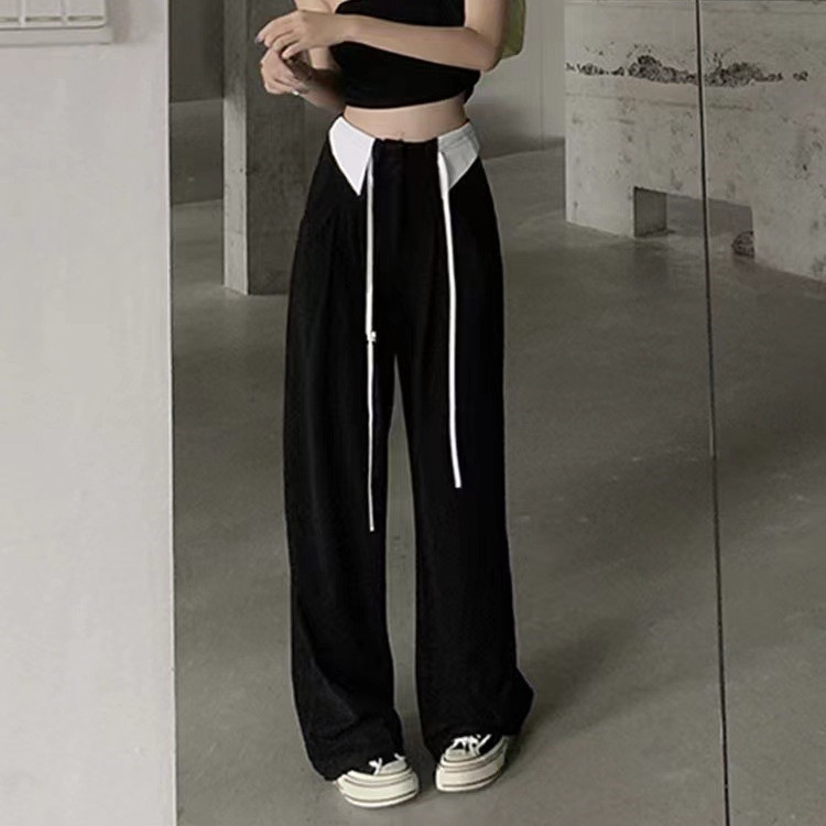 High-waist Design Cuffed Lace Up Loose Thin Sagging Wide Back Pants ...