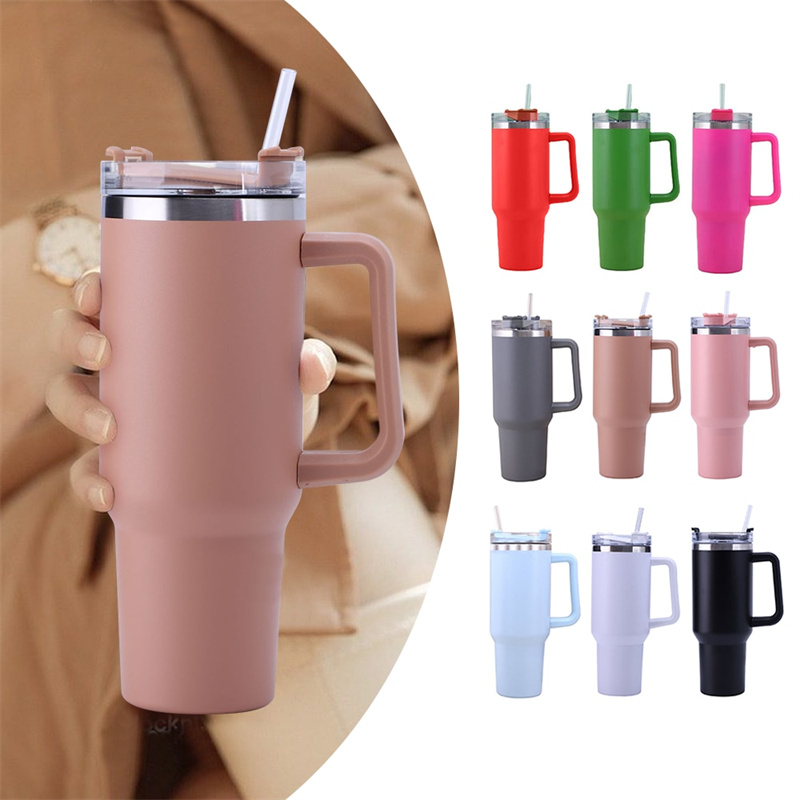 Handle　Portable　Free　Bottle　Water　Coffee　Insulation　Steel　Stainless　Car　BPA　Cup　With　40oz　Mug　Travel　Straw　LargeCapacity　Thermal