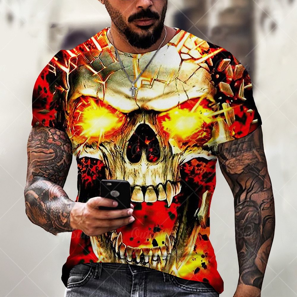 Homme Métal Tête de Mort 3D T-Shirt Col Rond Unisexe Été Streetwear Homme