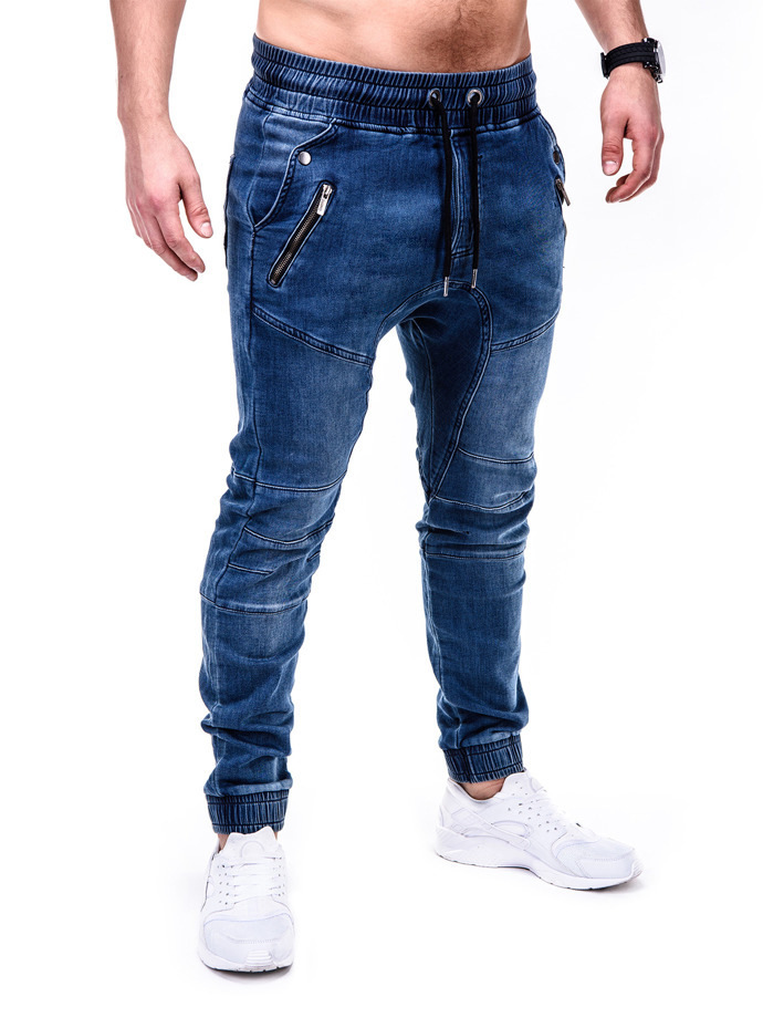 Men Washed Drawstring Waist Side Zip Pocket Skinny Jeans