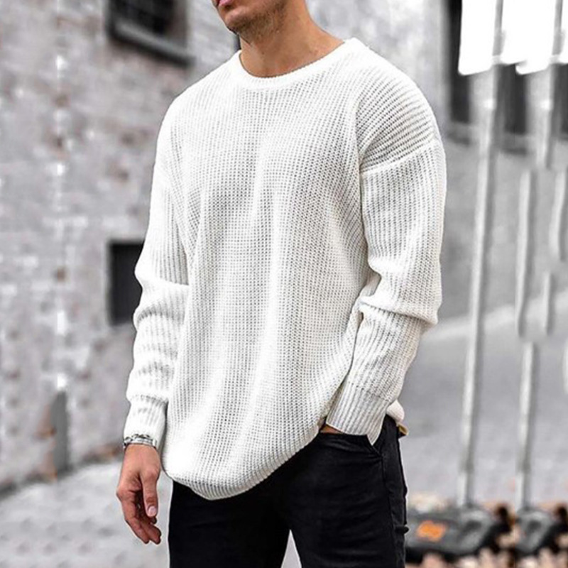 Fashion Sweater Men's Knit Top Solid Color Round Neck - CJdropshipping