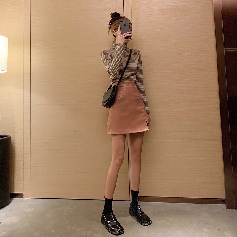 A-line Slim Play-Leather Skirt