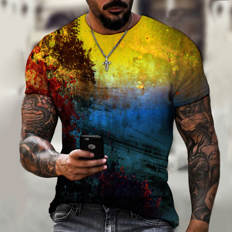 motif abstrait multicolore effet de, peinture jane, bleu noir dominants sur tee-shirt imprimé 3D