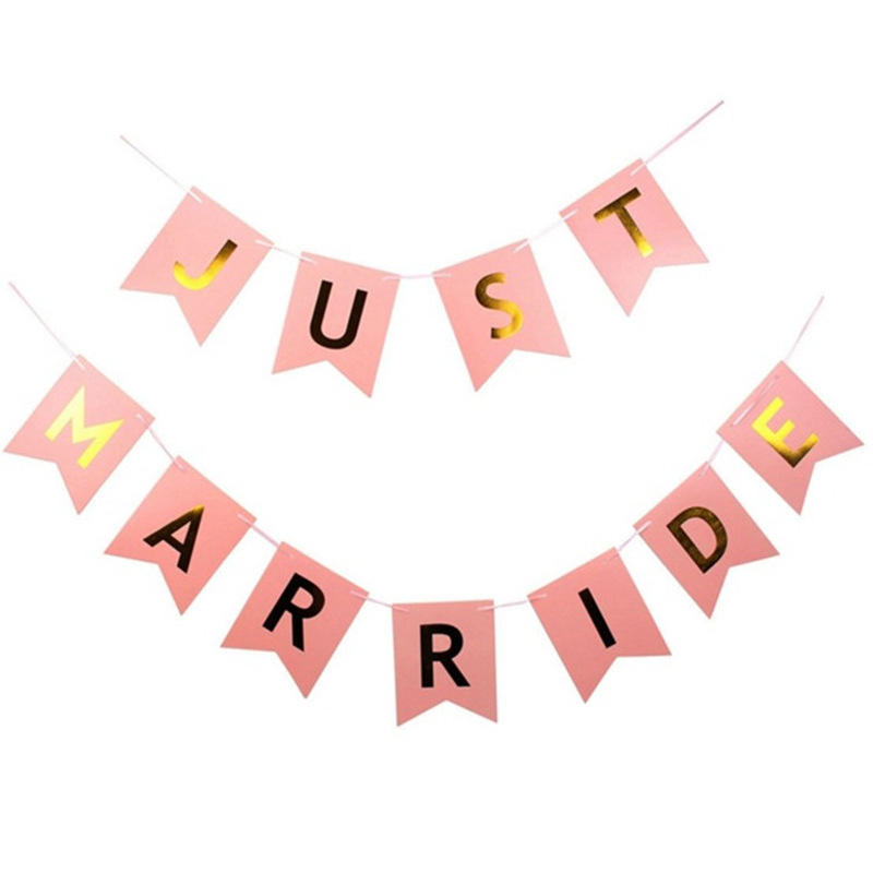 Soft Pink Just Married Letters Fishtail Pull Flag