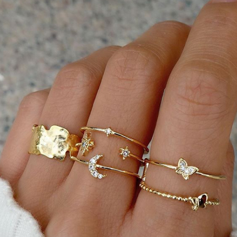 Fashionable Personality Diamond Butterfly Moon Ring Set Of 6 CJdropshipping