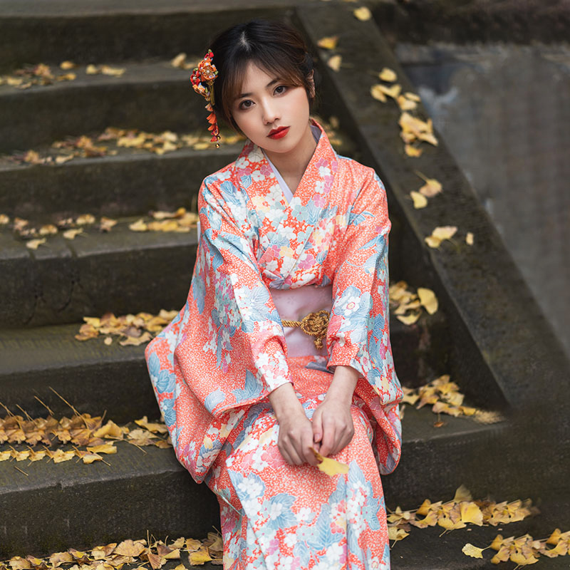 Vintage Orange Sakura Yukata Kimono - CJdropshipping