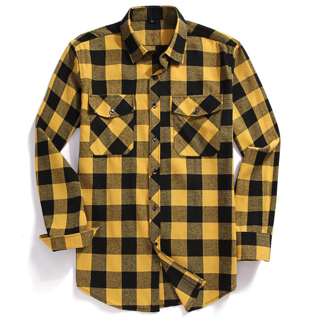 New Men Casual Plaid Flannel Shirt Long-Sleeved Chest Two shopper-ever.myshopify.com