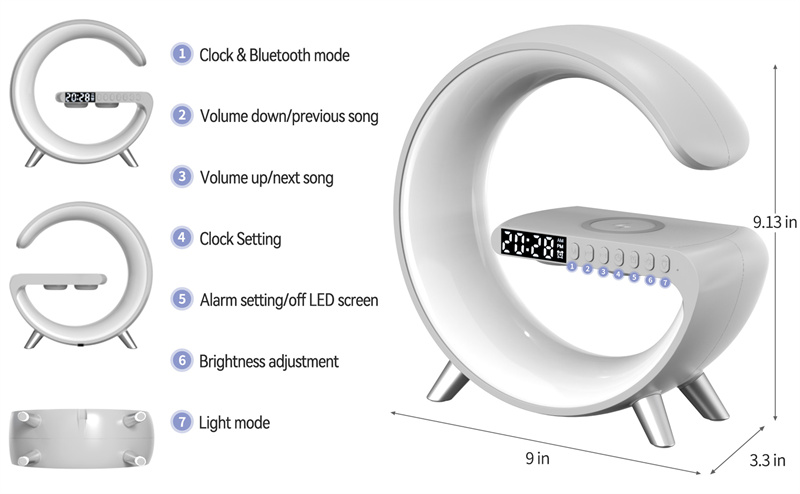 Intelligent atmosphere lamp bluetooth speaker wireless charger bedside lamp sunrise wake-up lamp polar lamp alarm clock