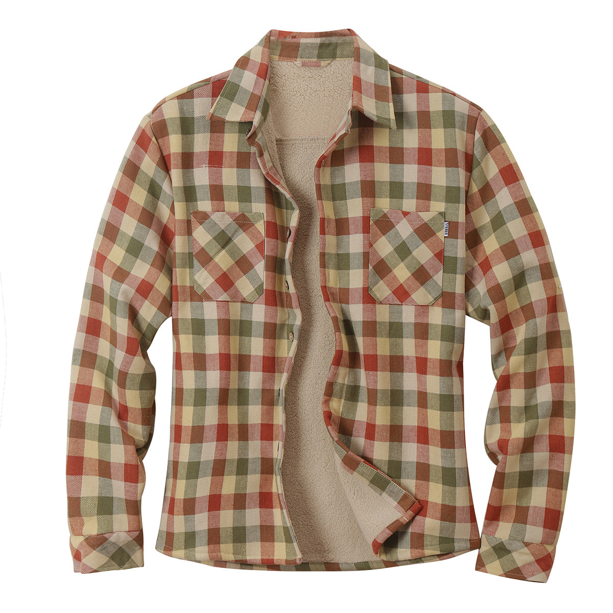 Men Plaid Print Lapel Collar Thermal Lined Shirt Jacket