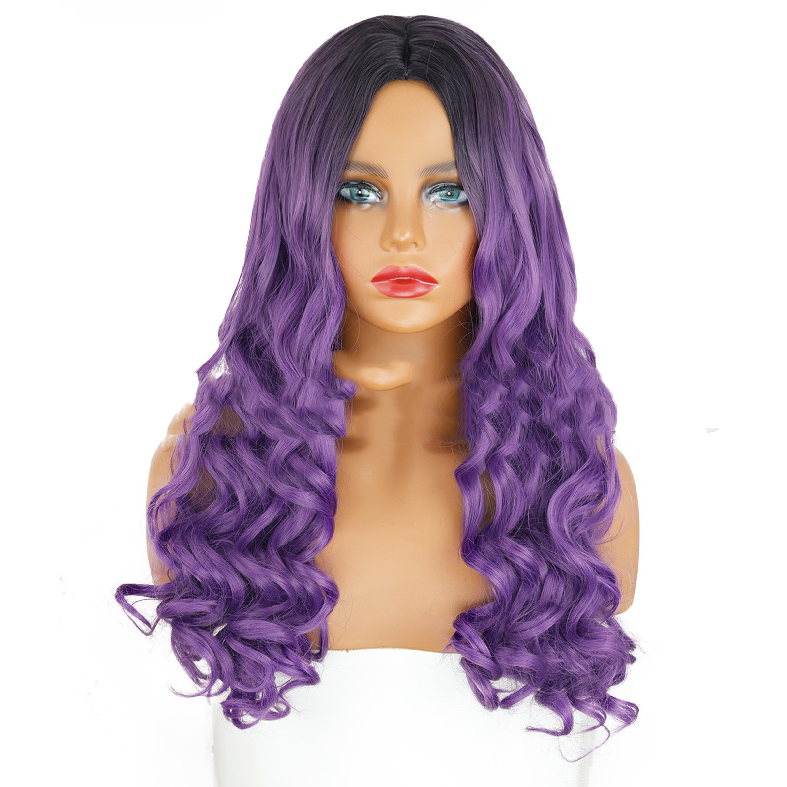 Gradient Black and Purple Synthetic Hair Wig Headgear