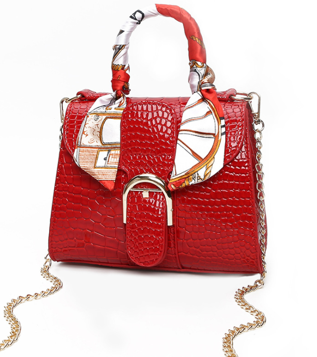 df3847b3 9818 460e 9825 22380a155cff - Shiny crocodile pattern silk scarf shoe buckle handbag