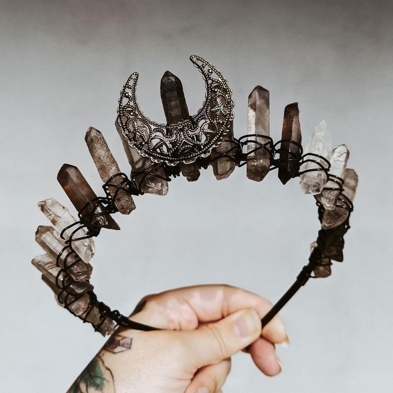 Crystal Crown Tiara Natural Stone Grey Hair Accessory CJdropshipping
