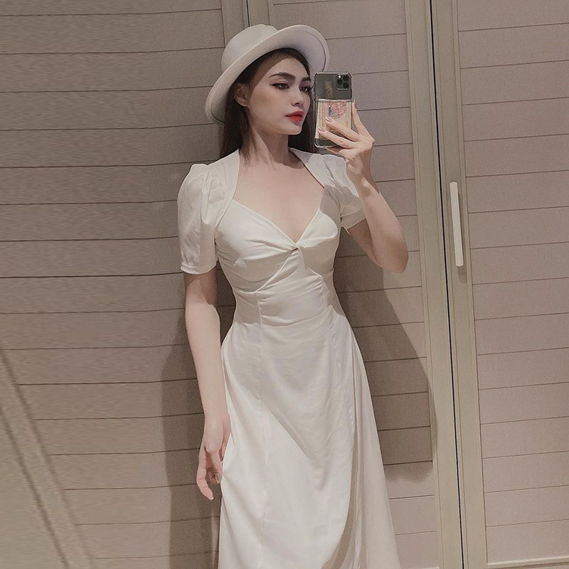 Little Sexy Waist Short-sleeved Bubble Dress