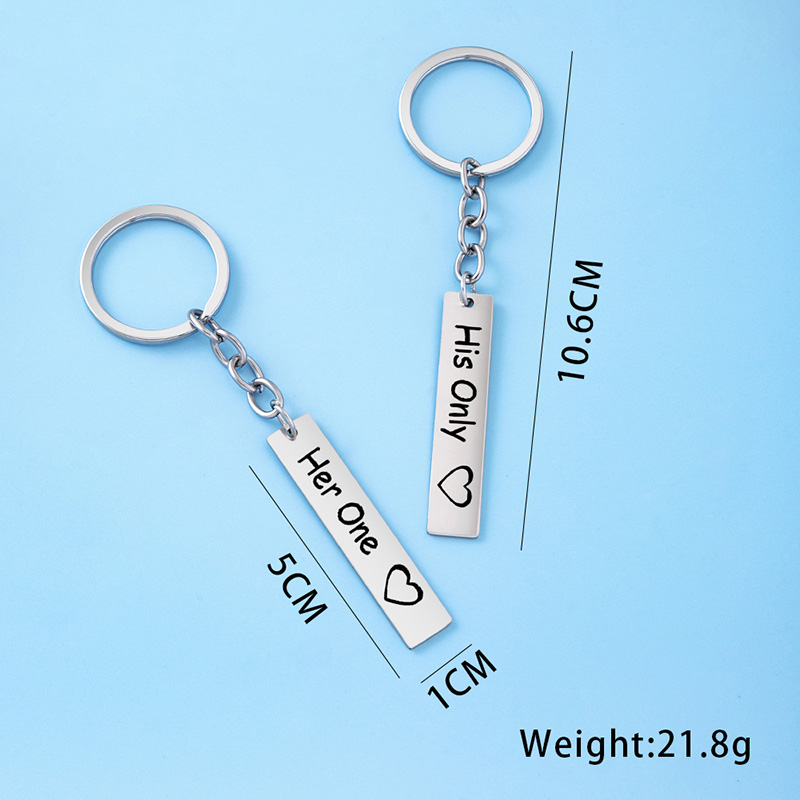 e02130b3 6654 4e5e b81f 2578ba1f74fe - His Queen Her King Stainless Steel Couple Keychains Love Heart Her One His Only Rectangle Key Chain