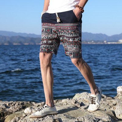 Cotton And Linen Loose Five-point Pants Men's Beach Pants