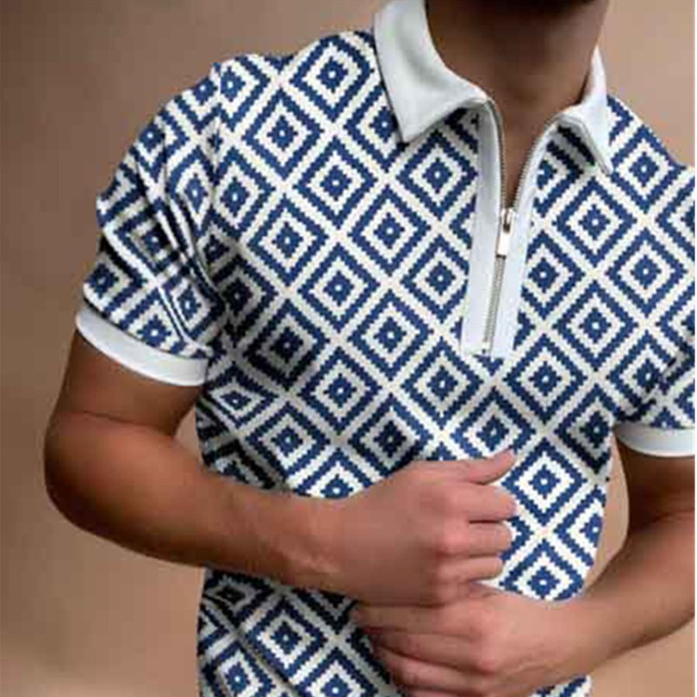 Herren Poloshirt POLO Shirt Zip Kontrast Kragen Kurzarm Slim Fit Hemd Polohemd - Bild 1 von 1