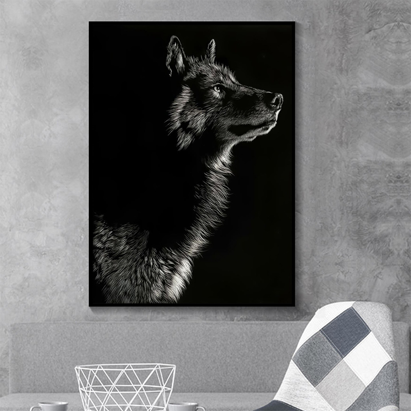 Black And White Animal Painting Canvas Wolf Deer Poster Print Wall Art