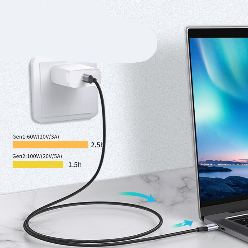 Type C Data Cable Elbow 100W5A Fast Charge USB3.1Gen2 Dual Male 4K