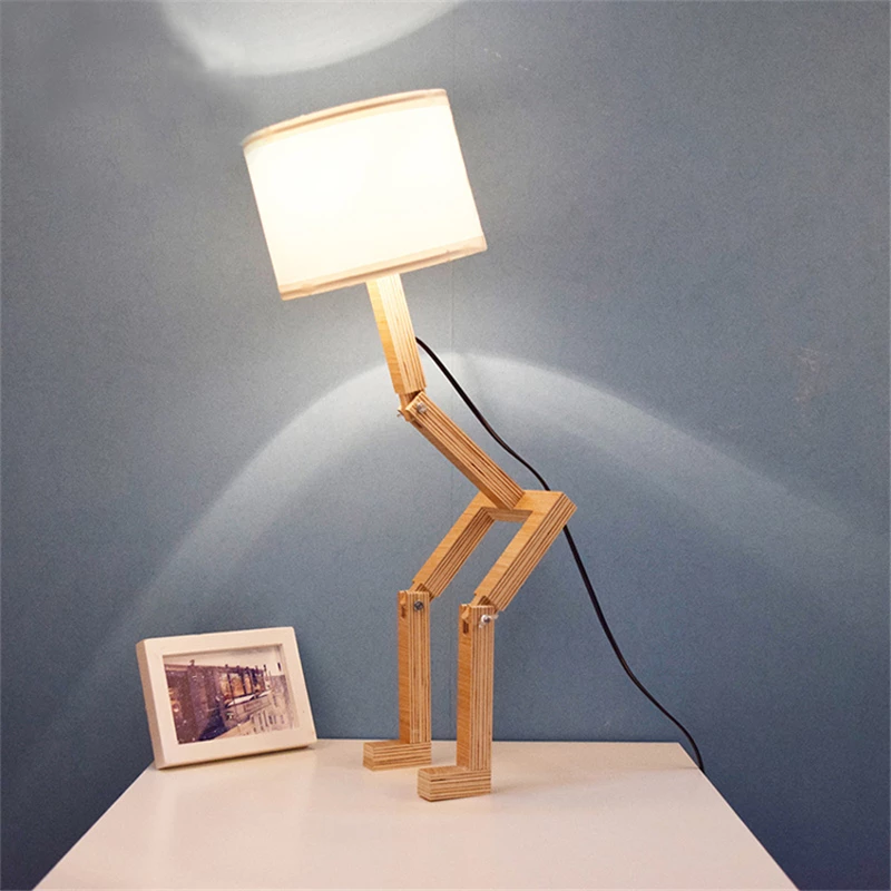 handmade wooden robot lamp