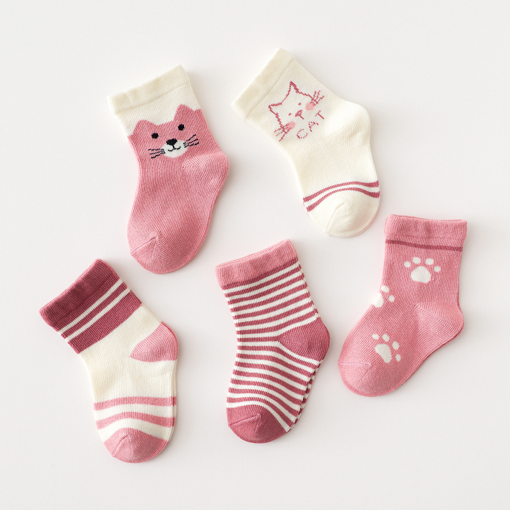 e365cb9b d975 40e8 b512 ccae86661915 - 5 Pairs Of Children Four Seasons Tube Socks Pink Cat