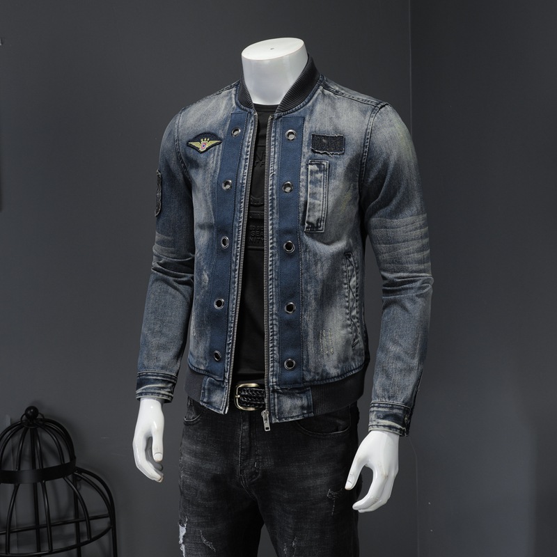 Stand-up Collar Men's Flight Suit Denim Jacket Men's Jacket ...