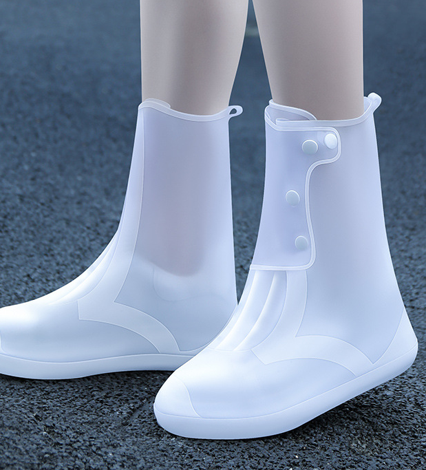 New White PVC Rain Shoes Covers Men Women Shoe Protection High Top Shoe Covers Reusable Women's Water Resistant Shoes Foot Cover