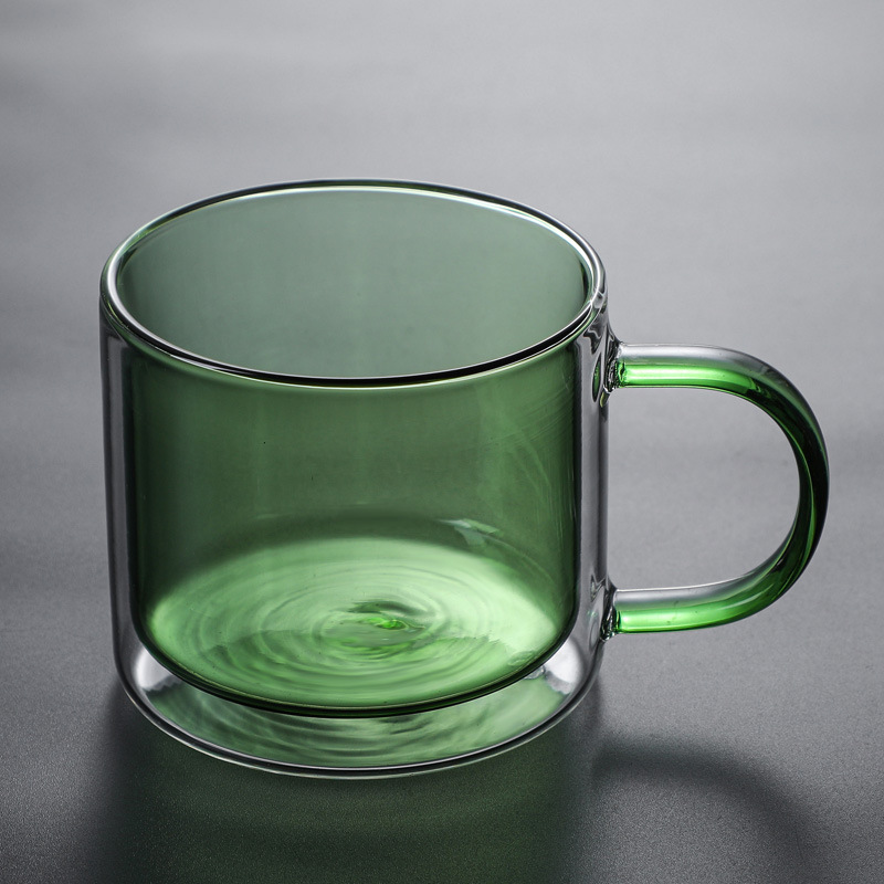 Rainbow grass green double layer glass cup