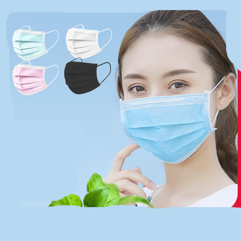 Disposable Face Mask For Adultsblack Colour Toolpieces 3-ply Oral Protection With Earring  Adjustable