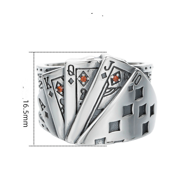 Men's Sterling Silver Ring Straight Flush Poker Ring