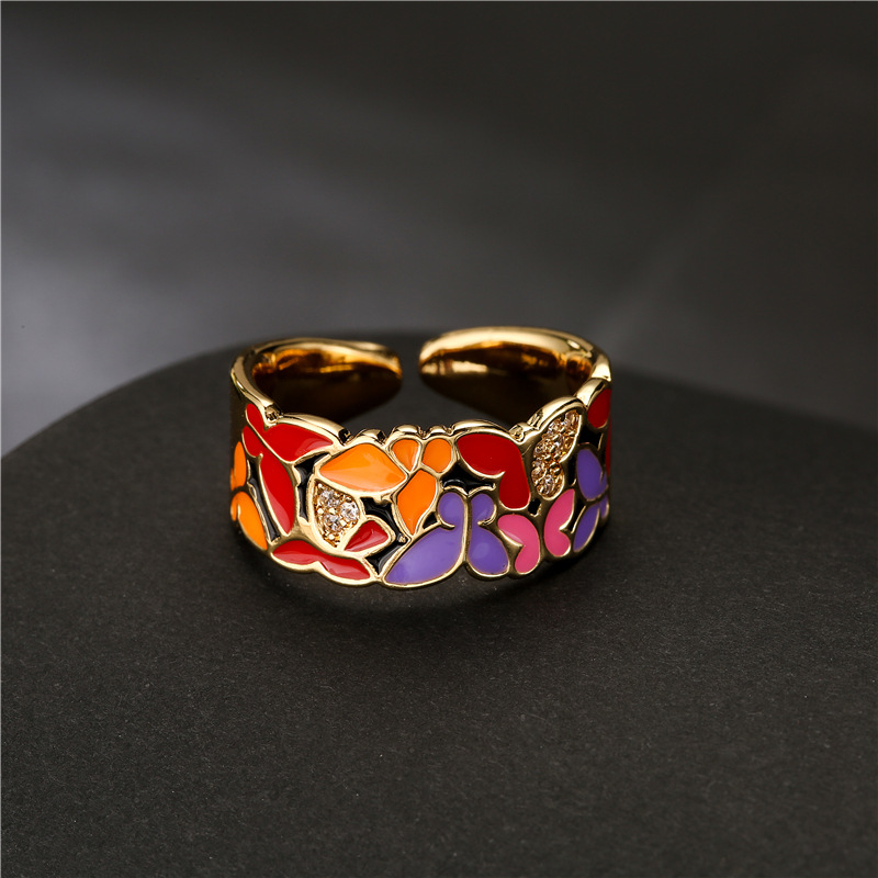 Fashionable Personality Dripping Copper Micro-inlaid Zircon Butterfly Ring Female