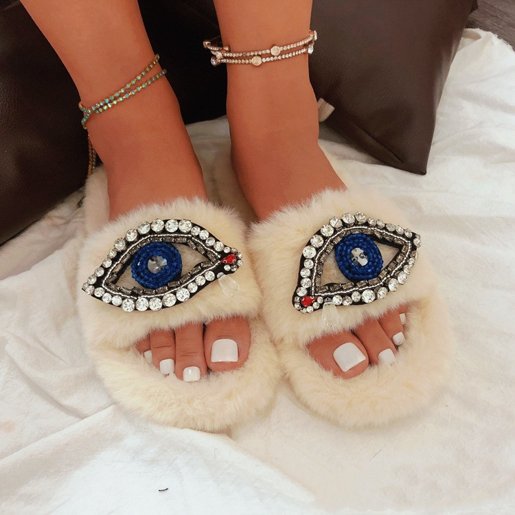 Faux Fur Velvet Slippers Demon Eye CJdropshipping