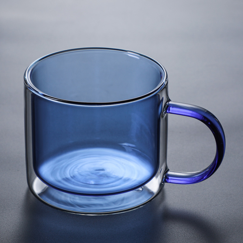 Rainbow blue double layer glass cup