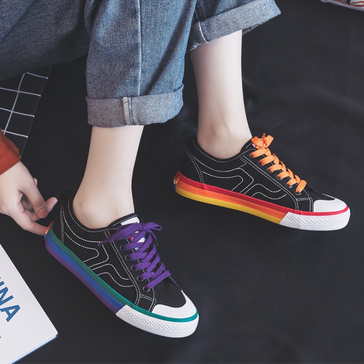 Mandarin Duck Rainbow Canvas Shoes Women Casual Lace-Up