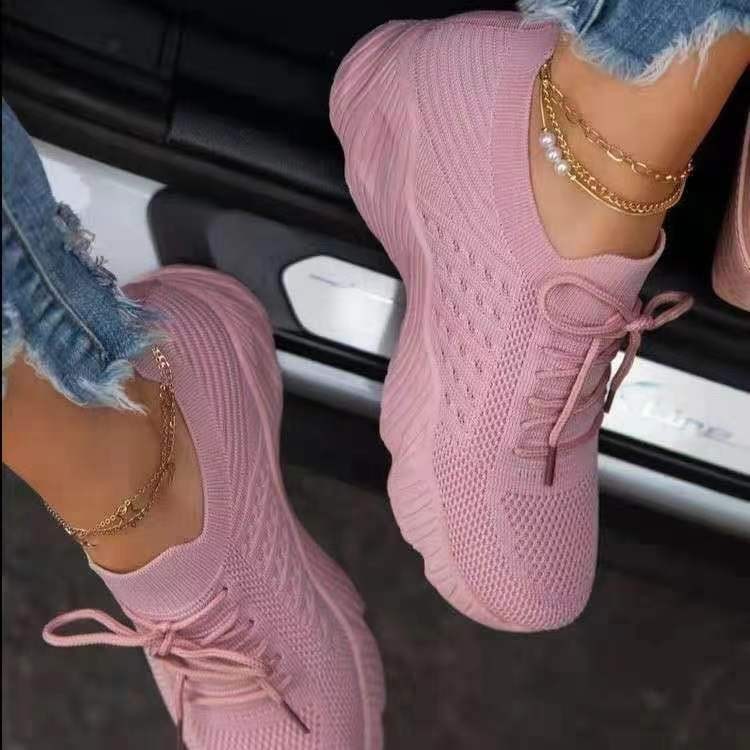 Solid Color Lace-up Flying Knitted Sneakers Outdoor Walking Shoes shopper-ever.myshopify.com