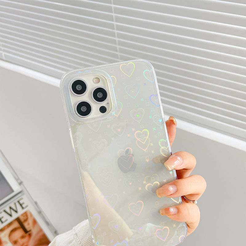 Laser Hearts with Rainbow Colors iPhone Case