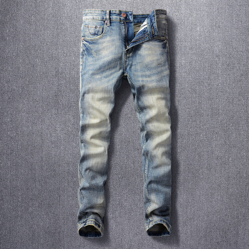 Retro Fashion Men's Jeans Made Old Washed Slightly Elastic - CJdropshipping