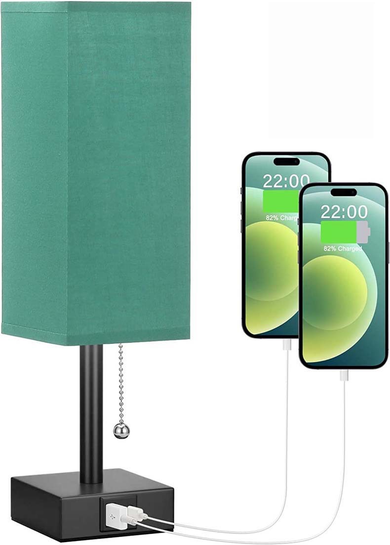 3-Level Brightness Bedside Table Lamp with USB Ports - Pull Chain, Ideal for Reading & Work