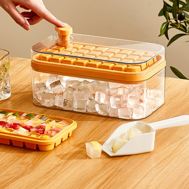 One-button Press Ice Cube Tray Mould Container Box with Lid Freezer Maker