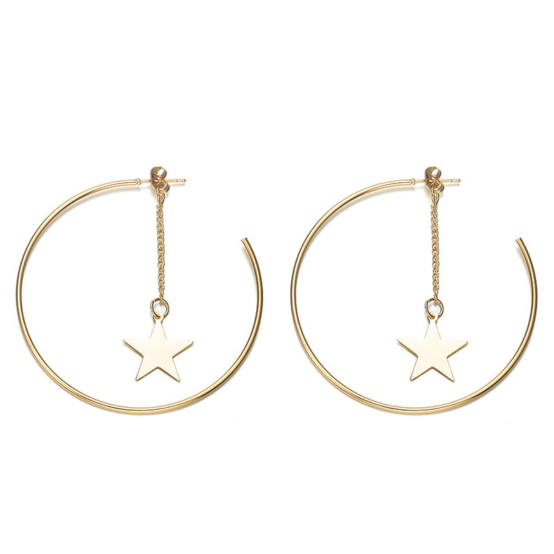 f2d8b9e1 9fa2 4e2f b88c 760ed6806a43 - Simple Hoop Earrings For Women Hollow Round Circle Earrings With Star Decorated Earrings Golden Color Ear Jewelry