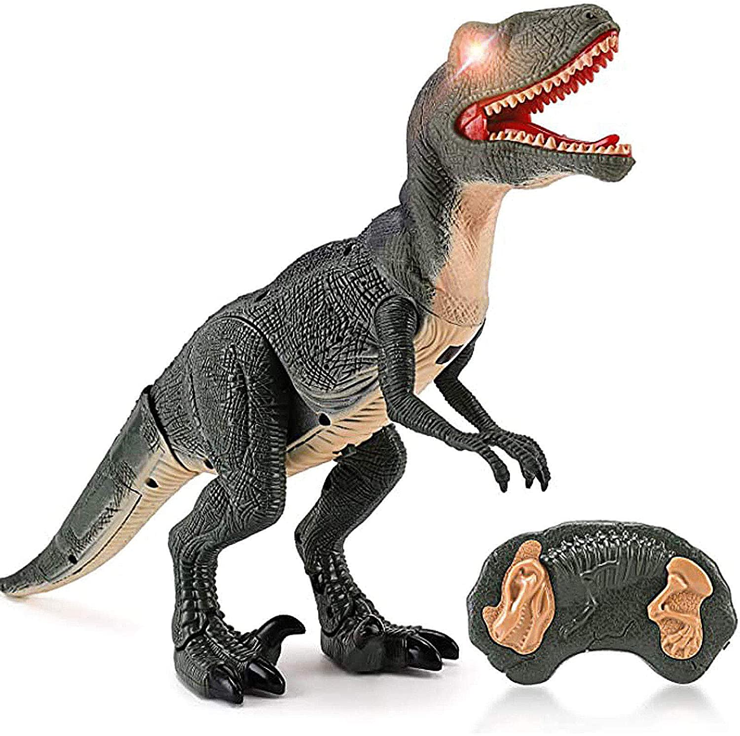 Remote Control R C Walking Dinosaur Toy With Shaking Head,Light Up Eyes & Sounds